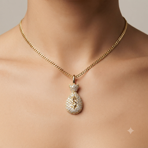 Collar de Plata de Ley 925 con Diamante Cultivado en Laboratorio, Diseño de Bolsa de Dinero y Símbolo del Dólar, Colgante Personalizado de la Fortuna - Product Image 2