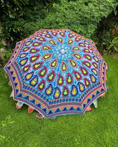 Parasol indien artisanal en coton bohème avec broderie d'éléphant et de fleurs, parapluie traditionnel pour mariages, événements, décoration - Product Image 2