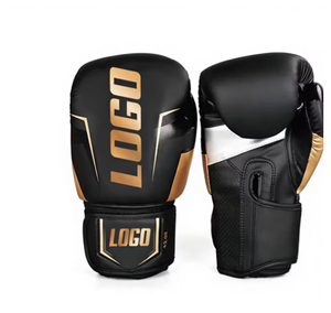Gants de boxe en cuir noir avec impression dorée, fermeture auto-agrippante, 14 oz, respirants, équipement d'entraînement d'arts martiaux personnalisé de haute qualité - Product Image 1