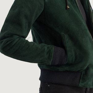 Women Emerald Green Genuine <b>Suede</b> Leather Hooded Bomber <b>Jacket</b> Slim Fit Premium Goat <b>Suede</b> Casual Winter Outerwear Fashionable - Product Image 5