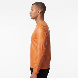 T-shirt en cuir à manches longues pour homme, T-shirt en cuir pour homme, mode streetwear, T-shirt en cuir à col en V pour garçons, T-shirt 100% cuir pour homme - Product Image 3