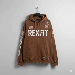 Sudadera con capucha Rexfit Sports Premium Streetwear con lavado ácido, cremallera completa, tela gruesa, bordado y estampado OEM ODM - Product Image 1