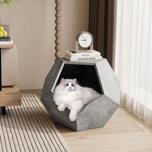 25.98\" Modern Multifunctional MDF Cat Carrier <b>Side</b> Table Sofa <b>Side</b> Table Planter Cement Gray Pet Furniture - Product Image 3