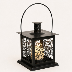 Bulk Wholesale Matte <b>Black</b> Metal Halloween <b>Lantern</b> with Spider Candle Spooky Tabletop Decor for Haunted House Events - Product Image 1