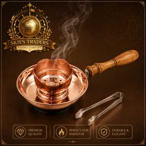 Metallic Black Bakhoor Burner Charcoal Incense Holder Gunmetal Oud Censer With Wooden Handle Frankincense Burner And Tong - Product Image 2