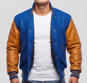 Blouson Bomber Varsity pour Homme en Laine Noire et Cuir, Corps en Laine Premium, Manches en Cuir Véritable, Poignets Côtelés et Boutons Pression, Style Urbain - Product Image 1