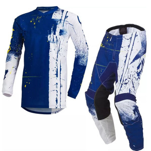Ensemble de vêtements de motocross pour hommes en gros, maillot et pantalon MX, tenue de course tout-terrain à motif géométrique bleu, jaune, rose, logo USA, OEM - Product Image 4
