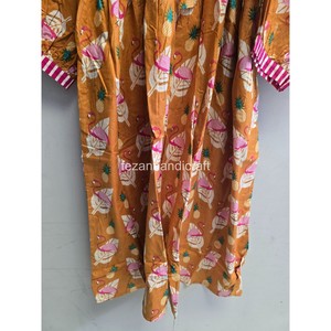 Robe midi pour femme de style bohème avec panneau à rayures contrastées, manches bouffantes, coupe ample en A, en coton, robe décontractée d'été - Product Image 3