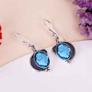 Teal <b>Tourmaline</b> Gemstone Oval Shape <b>Earrings</b> 925 Sterling Silver Vintage Style Handmade Jewelry Gift For Women - Product Image 6