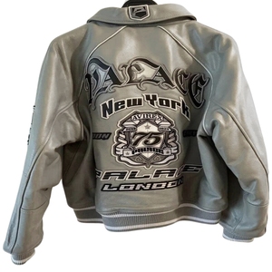2026 Palace x Avirex Grey <b>Leather</b> <b>Jacket</b> | Vintage Oversized Bomber Bomber <b>Jacket</b> Big Size Canvas Plain Dyed Waterproof - Product Image 4