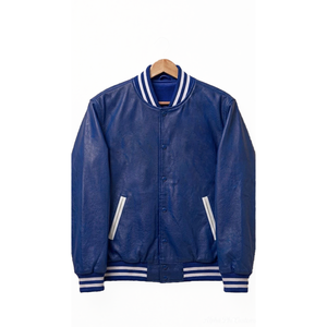 Veste en cuir bleue pour homme Alpha Fraternity, coupe classique, col rabattu et fermeture boutonnée, pour la vente en gros OEM - Product Image 1
