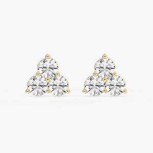 1.10CTW Round Lab Grown Diamond Three Stone Stud <b>Earrings</b> in 14K Yellow Gold Stud Diamond <b>Earrings</b> with VS1 Clarity - Product Image 6