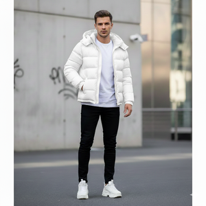 Veste bomber à capuche pour homme en toile antibactérienne de haute qualité avec logo personnalisé OEM, embossée, brillante pour l'hiver - Product Image 1