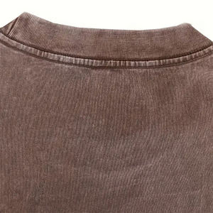 T-shirt en coton marron camel surdimensionné pour homme, manches courtes, col rond, coupe décontractée, jersey tricoté, couleur unie délavée - Product Image 5