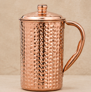 Carafe en cuivre martelé avec couvercle, design vintage, grande capacité, vaisselle pour la maison, écologique, carafe à eau ayurvédique - Product Image 5