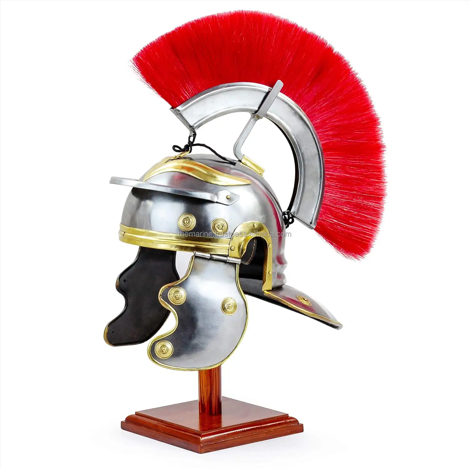 Красный герб средневекового века РИМСКИЙ ЦЕНТУРИОН галик-шлем для гладиаторов воинов и ларперов с деревянной подставкой.