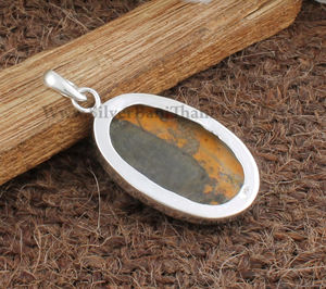 Colgante de Plata de Ley 925 con Bisel de Plata, Chapado en Platino, con Jaspe Abeja Natural, Joyería Genuina, Venta al por Mayor - Product Image 6