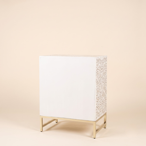 Modern Mother Pearl Floral Design <b>White</b> <b>Bedside</b> <b>Table</b> Cabinet Living Room Furniture India Quality Handicrafts - Product Image 2