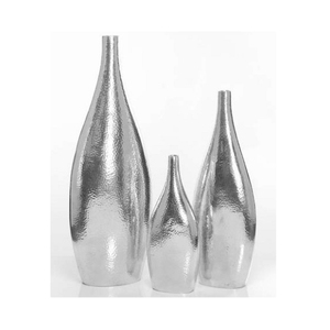 Juego de jarrones metálicos contemporáneos con patrón geométrico, acabado plateado, decoración de mesa hecha a mano, jarrón de suelo hecho a mano en oferta. - Product Image 5