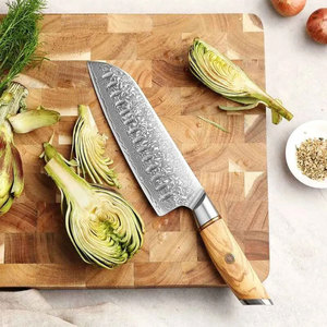 Cuchillo de chef de acero de Damasco con mango de madera y hoja de espiga completa - Product Image 5
