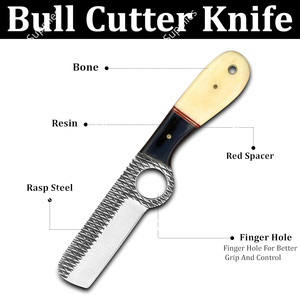 Couteau de chasse/camping à lame fixe en acier inoxydable, dos droit, avec trou pour le pouce, manche en os de chameau et résine, longueur totale 8 pouces, OEM/ODM - Product Image 2
