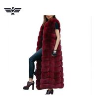 Manteau long sans manches en fausse fourrure de renard pour femme, épais et chaud, couleur unie, longueur intégrale avec bordure en fourrure