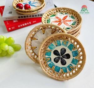 Round Rattan Decorative Trays With Floral Pattern Bohemian Style Plant Fiber Craft Multi-piece Set - Product Image 4