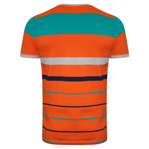 T-shirt décontracté à manches courtes pour homme, col rond, rayures orange, coupe classique, design color block, tricoté - Product Image 3