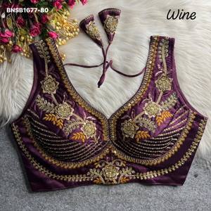 Beautiful Italian Silk Tricot Fusing with Thread-<b>Beads</b>-Heavy Zari-Sequence work Readymade Padded & Pan-Neck Blouse Woman Fashion - Product Image 6