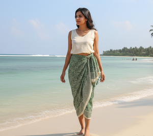 Sarong Bandeau de algodón hecho a mano de manga larga, hermoso estampado Floral a mano, verano, playa, decorativo, Pareo Bagru 1, ropa de playa - Product Image 2