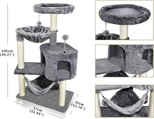 Arbre à chat avec condo pour chat et grand hamac, gris - Product Image 1