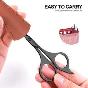 Wholesale Professional Stainless Steel Barber Hair Cutting Scissors Sharp Blades Black Coated Short <b>Handle</b> With Leather Sheath - Product Image 2