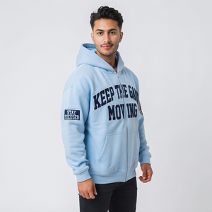 Sweat à capuche brodé de qualité supérieure pour homme, coupe ample avec fermeture éclair, 100 % coton molletonné, hauts à capuche brodés pour homme - Product Image 3