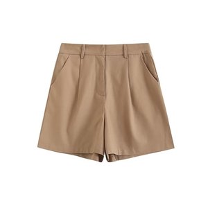 ZATRHMBM 2024 Shorts Casuales para Mujer, Ecológicos, Antiarrugas, Mezcla de Poliéster, Retro, con Bolsillos Laterales, Cierre de Cremallera, Color Sólido Multicolor - Product Image 2