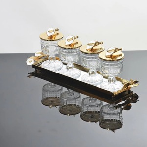 Luxury Glass Container Set With Gold Lid And Tray Ideal For Serving Dry Fruits To Guests In A Stylish Way And Useful For Gifting - Product Image 1