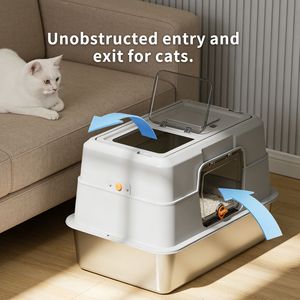 Toilette per Gatti XL in Acciaio Inossidabile Spesso, Completamente Chiusa, Grigia, Anti-Morso e Anti-Perdita, Offre Maggiore Comfort per Gatti di Taglia Grande - Product Image 3