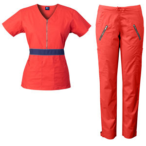 Ensemble de blouses médicales en coton biologique écologique respirant à col en V avec poches et pantalon à enfiler pour infirmières - Product Image 4