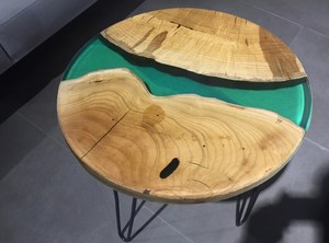 Modern Round Wood Resin <b>Coffee</b> <b>Table</b> With Red Inlay Indoor Living Room Furniture Decoration Handmade Artisan <b>table</b> Design - Product Image 6