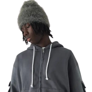 Custom Men’s Boxy Full <b>Zip</b> Hoodie Utility Sleeve Pocket Drawstring <b>Hood</b> Relaxed Urban <b>Zip</b> Up Sweatshirt Manufacturer - Product Image 3