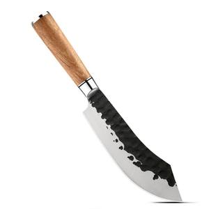 Couteau de boucher artisanal Edge Master Manufacture, acier carbone, manche en bois de rose, étui en cuir, style moderne, ambidextre - Product Image 1