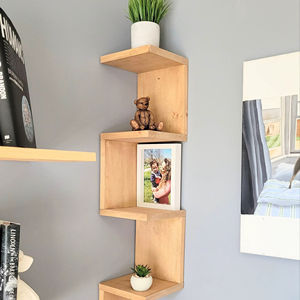 Estante Flotante Minimalista de Madera Maciza con Diseño en Zig Zag, Estante Decorativo de Almacenamiento para Hogar, Oficina, Sala de Estar, Dormitorio - Product Image 1