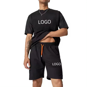 Ensemble T-shirt et short décontracté noir pour homme de qualité supérieure, respirant en coton, 2 pièces, avec logo imprimé, col rond, style tricoté, idéal pour l'été - Product Image 4