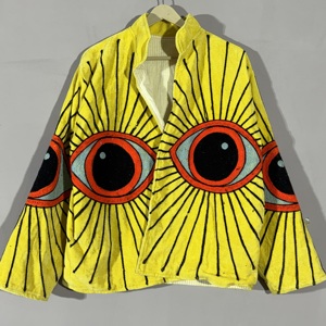 <b>Yellow</b> Velvet Eye Embroidery Suzani Jacket – Handmade Boho Festival Coat, Artistic Statement Outerwear, Unique - Product Image 5