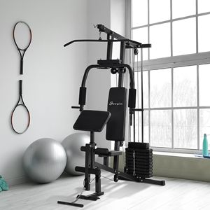 Estación de Gimnasio Multifuncional para el Hogar, Banco de Ejercicios Completo de 58.25L X 42.5W X 81.5H, Centro de Fitness Negro - Product Image 1
