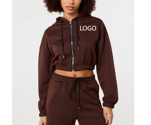 Sudadera con capucha corta de algodón orgánico 400GSM para invierno, estilo urbano, personalizada, con cremallera, para niñas, ropa deportiva informal, venta al por mayor - Product Image 1