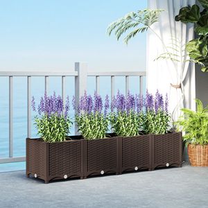 Jardinière surélevée classique en plastique 5 x 1 x 1 pi pour l'extérieur, avec trous de drainage, pour légumes et herbes, design classique marron - Product Image 2