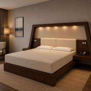 Modern Luxury Hotel <b>Bed</b> <b>Frame</b> with Integrated Nightstands Solid Wood <b>Platform</b> <b>Bed</b> for Resort Villa Bedroom Furniture - Product Image 4