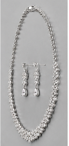 Conjunto de Joyería Nupcial Clásico de Aleación de Plata con Collar de Zirconia Marquise y Pendientes Colgantes, Bañado en Rodio, Regalo para Fiesta de Bodas - Product Image 3