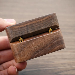 Walnut Wooden <b>Ring</b> <b>Box</b> Magnetic Jewelry Case Velvet Lined Rectangle Gift Packaging for Wedding Proposal - Product Image 4