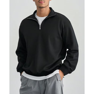 Custom Men's Women's Oversized Half Zip Sweatshirt <b>Mock</b> <b>Neck</b> Plain Cotton Fleece Streetwear <b>Top</b> - Product Image 5